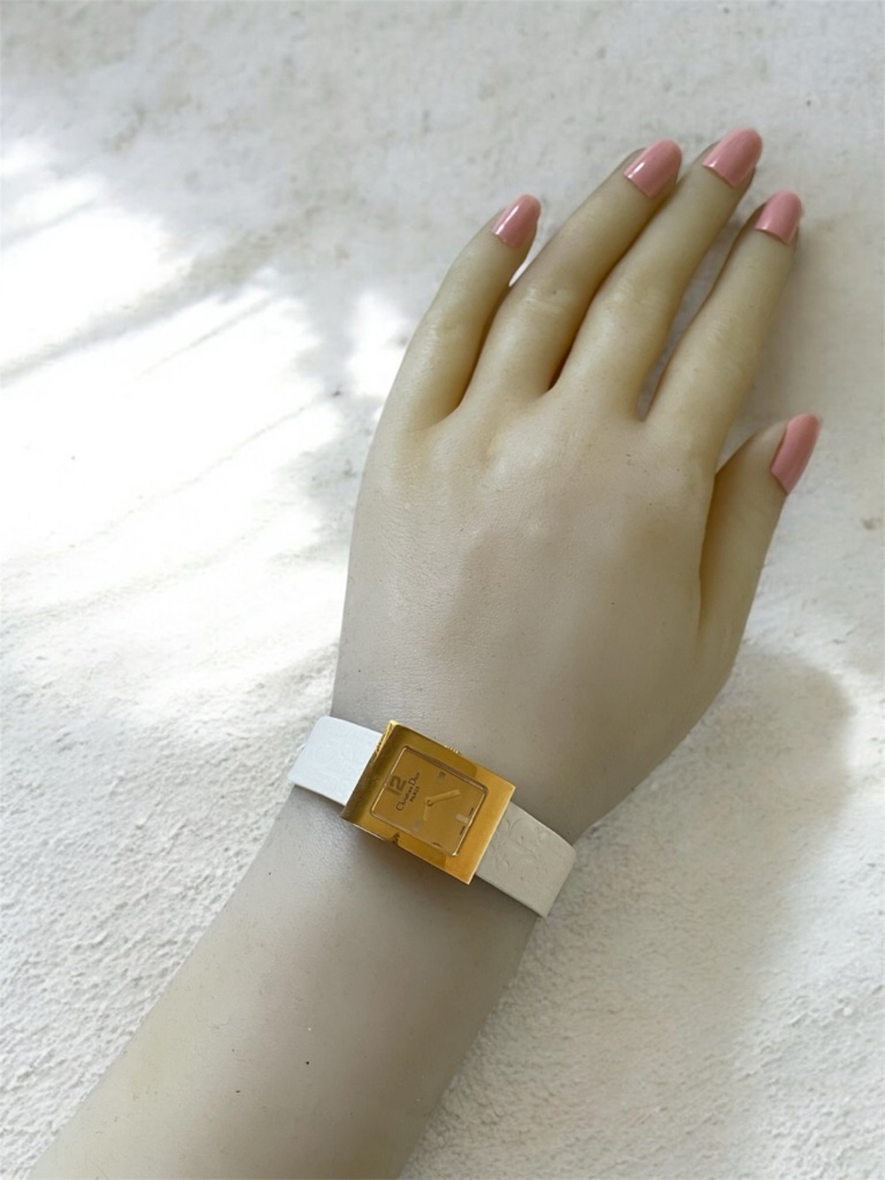 Dior Gold-Tone Rectangular Watch with White Logo Strap - Picture 9 of 17